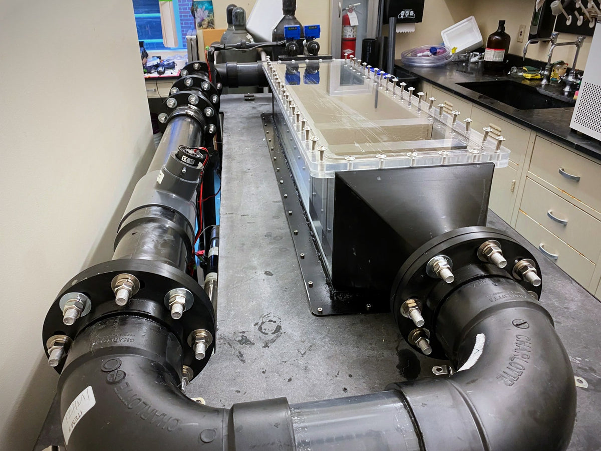 Overhead view of a custom recirculating flume
