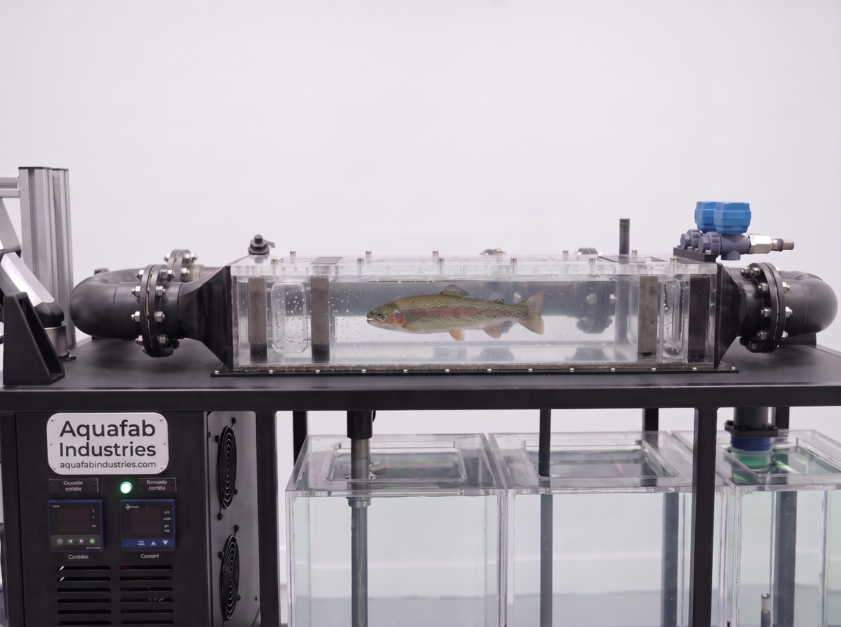 Rainbow trout in an Aquafab swim tunnel during a swim-performance trial