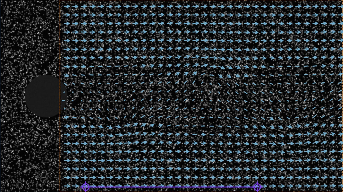 PIV velocity vectors showing the vortex street behind a cylinder